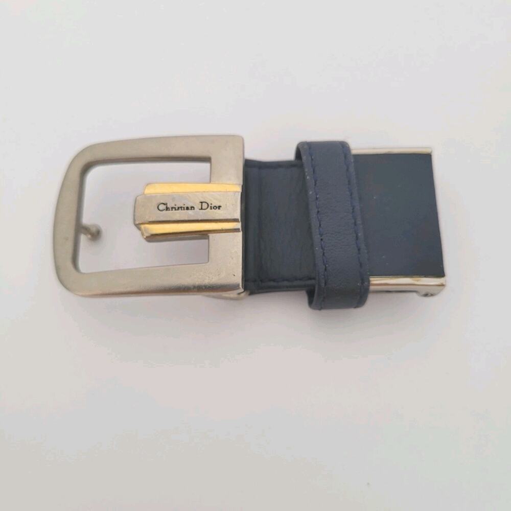 Christian Dior Silver Navy Blue Metal Belt Buckle Replacement Logo Slim Vintage